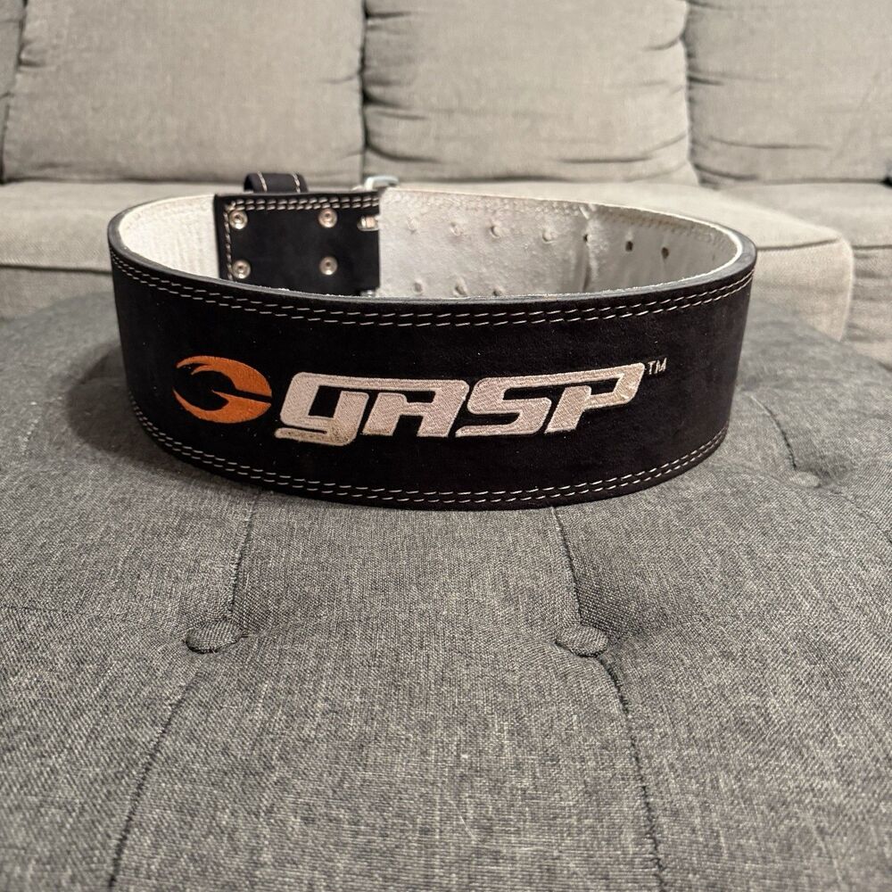 GASP Weightlifting Belt 4" Thick Black Leather Size Small Double Pin Buckle